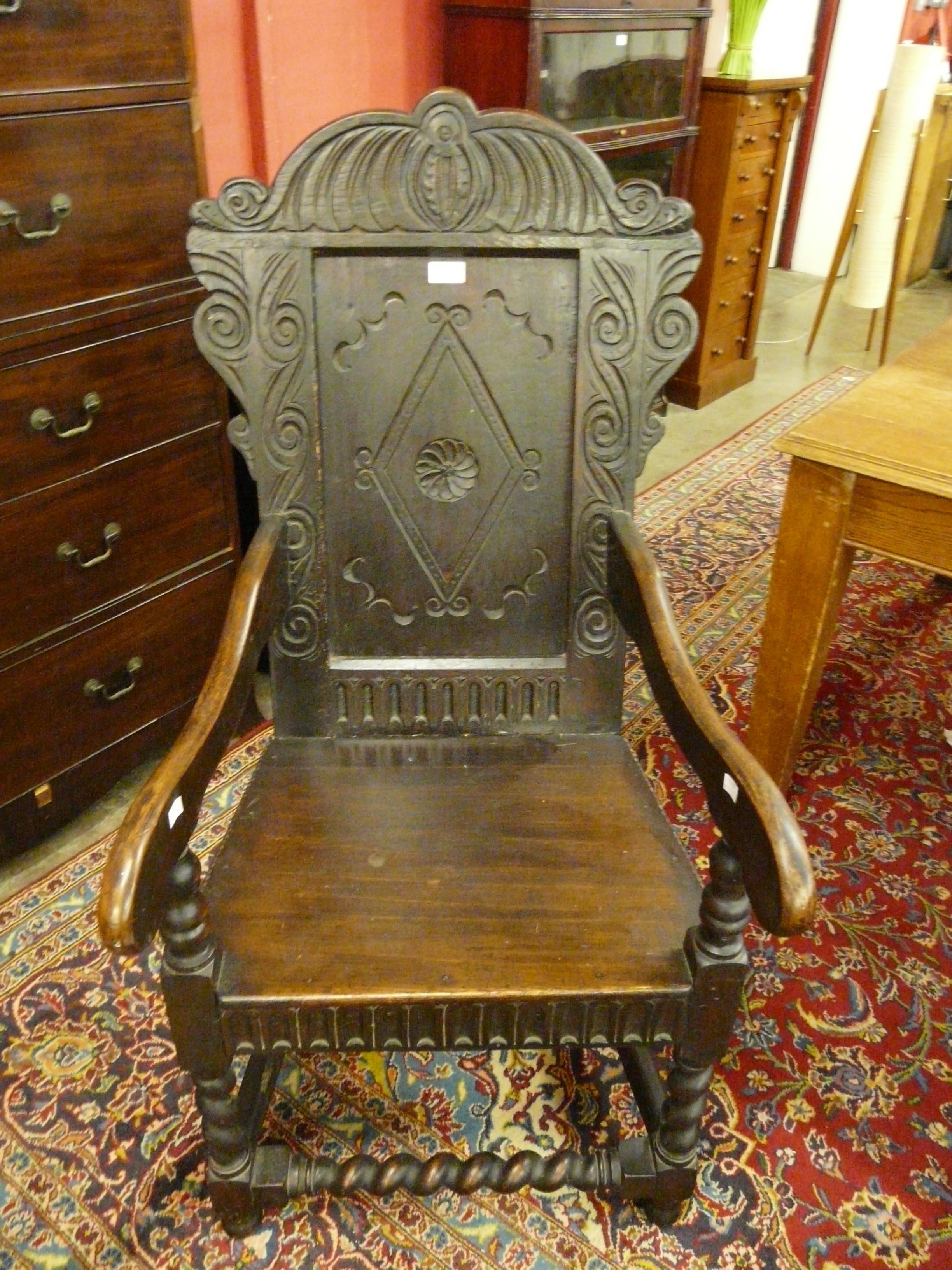 A 17th Century style carved oak Wainscot chair - Image 2 of 2