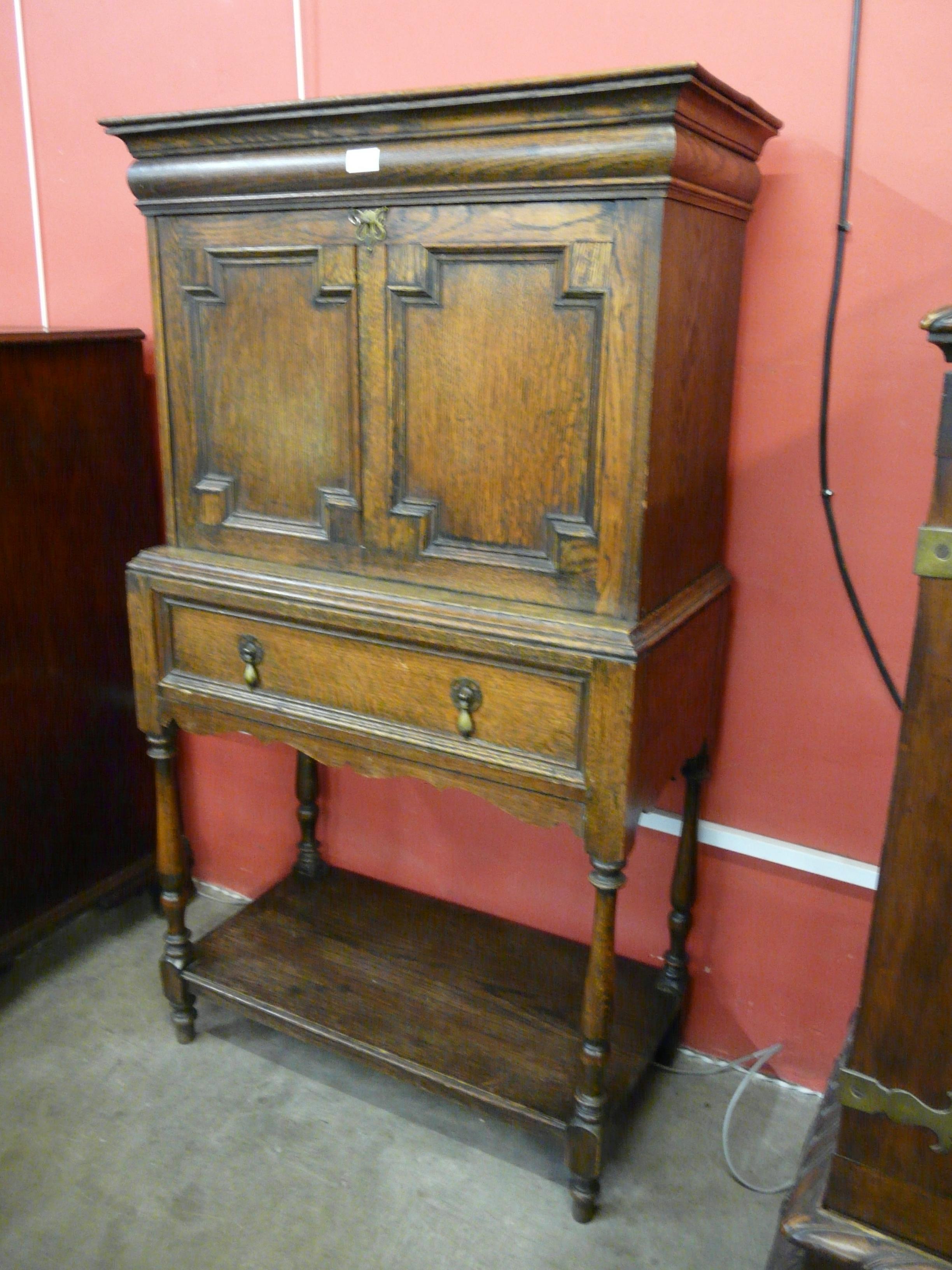 An early 20th Century oak geometric moulded escritoire - Image 2 of 3
