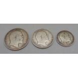Three 1906 coins, shilling, florin and half-crown