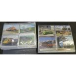 Two albums of mid-20th Century postcards, trams, traction engines, railway and cars, (two full