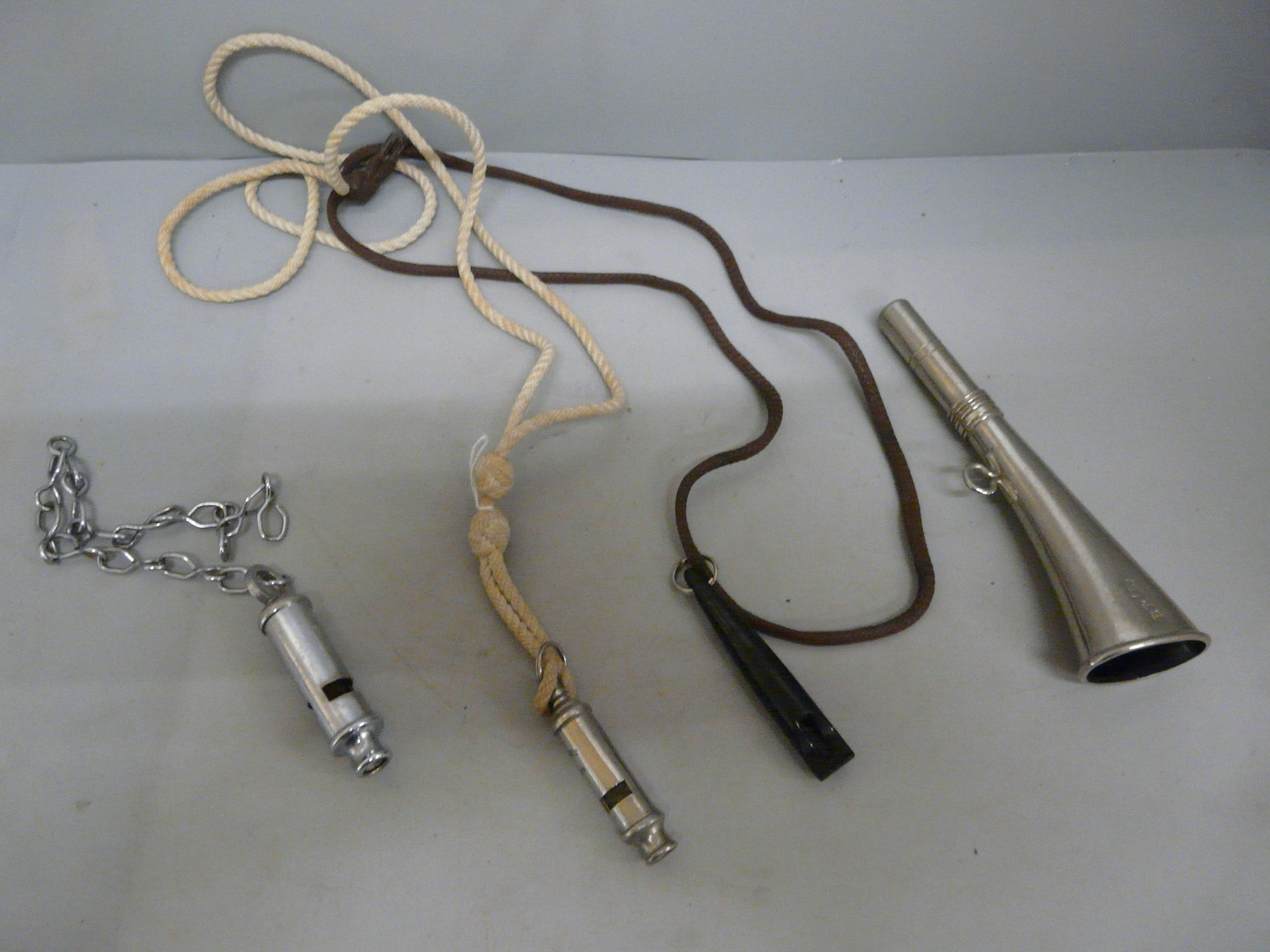 Assorted whistles including Girl Guides and BR warning whistle