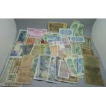 A collection of fifty foreign bank notes