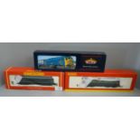 Two Hornby 00 gauge model locomotives and a Bachmann locomotive, boxed