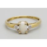 An 18ct gold, diamond and opal ring, 1.6g, N