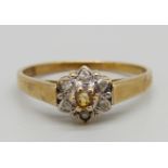 A 9ct gold citrine and diamond cluster ring, 2.1g, Q