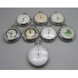 Five pocket watches and three stop watches