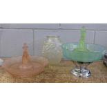 A vase and two 1930's frosted glass bowls **PLEASE NOTE THIS LOT IS NOT ELIGIBLE FOR POSTING AND