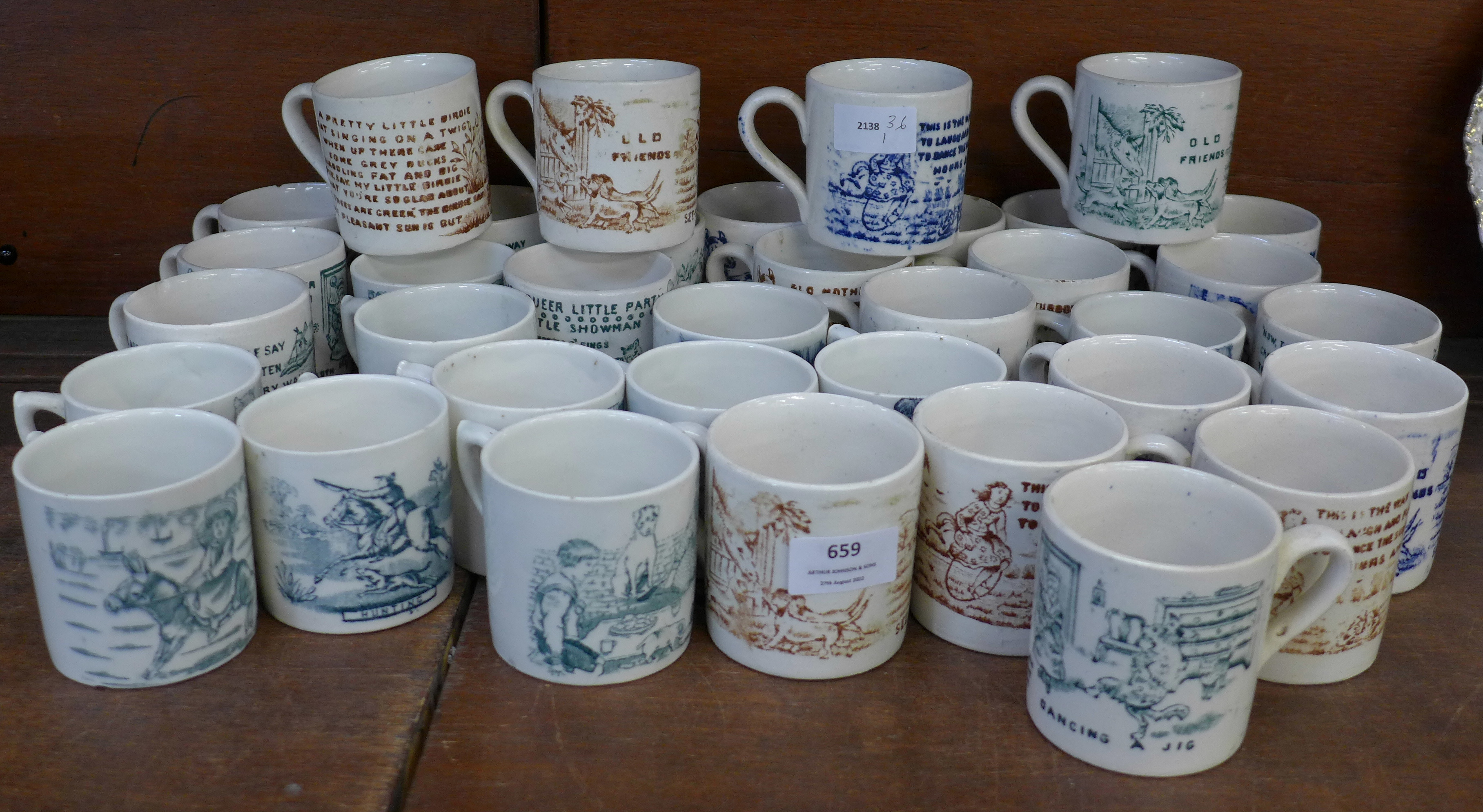 Thirty-six early 20th Century children's nursery and nursery rhyme mugs