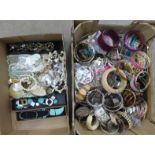 A collection of semi-precious jewellery and a box of costume bangles