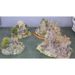 Four Lilliput Lane large models; The King's Arms, Chipping Coombe, Hestercombe Gardens and