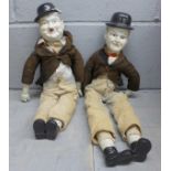 Two bisque Laurel and Hardy dolls, Ollie's head a/f