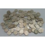 A collection of Queen Elizabeth II six pence coins