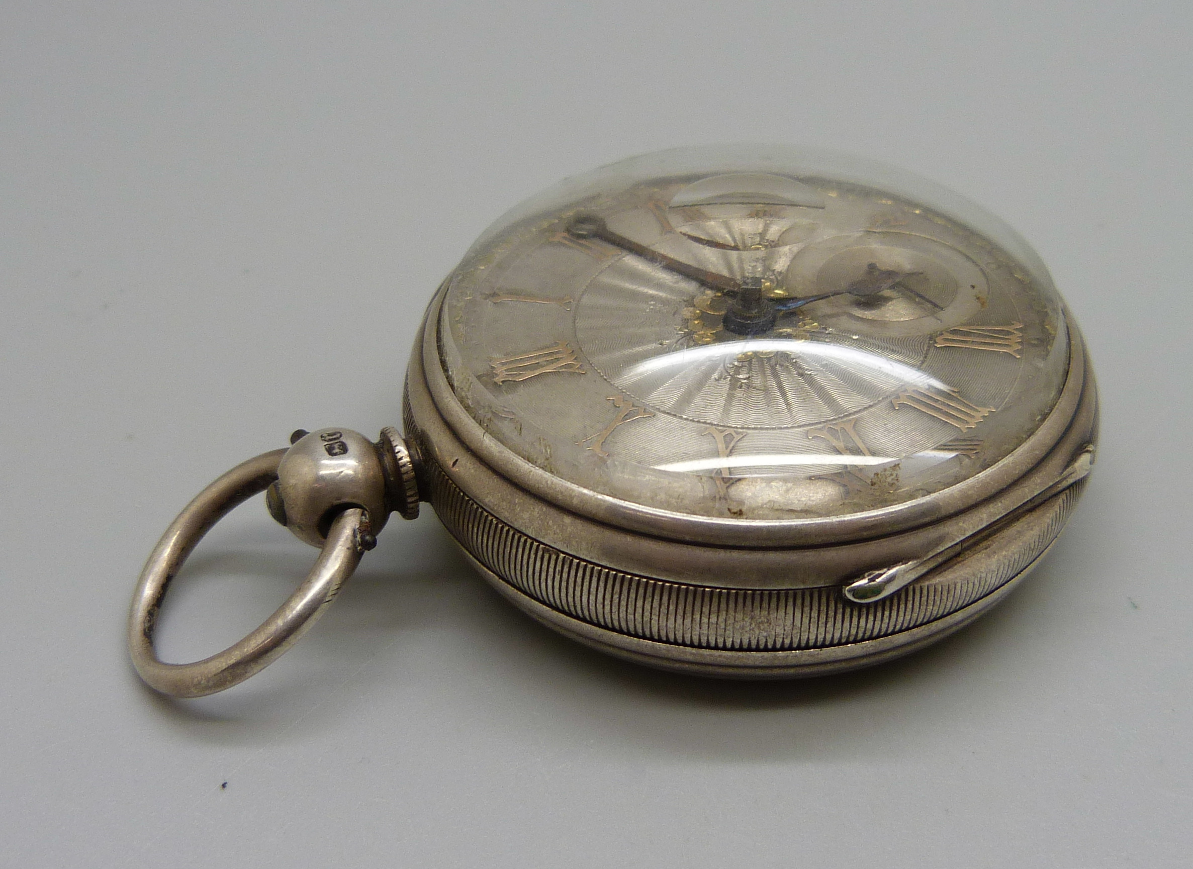 A silver cased fusee pocket watch with silver dial and raised gold Roman numerals, the movement - Image 3 of 6