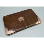 A Victorian 9ct gold mounted leather wallet, with monogram, hallmarked Birmingham 1876, 98mm x