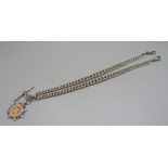 A silver double Albert chain and fob, each graduated link marked, 72g, 46.5cm