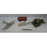 A Dinky Toys Mayo composite model aircraft, a/f, a Dinky Toys trailer, a/f, a cannon, etc., a/f