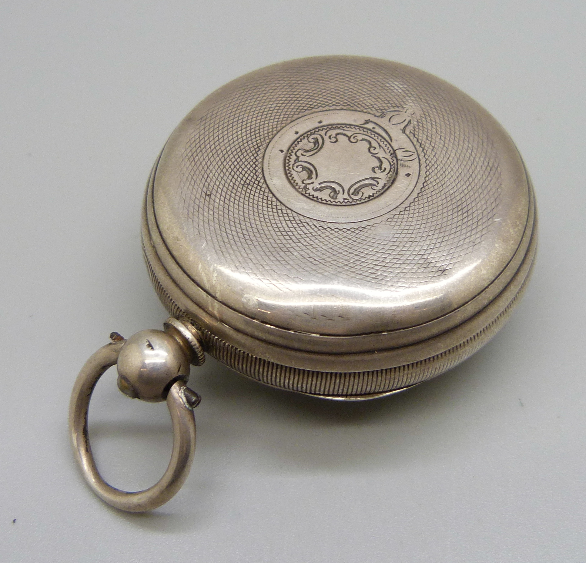A silver cased fusee pocket watch with silver dial and raised gold Roman numerals, the movement - Image 4 of 6