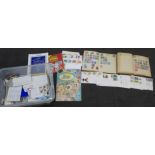 A collection of assorted stamps, first day covers and cigarette cards