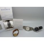 Four wristwatches, lady's Raymond Weil, plated case a/f, Pulsar Kinetic, Citizen quartz and lady's