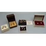 Three pairs of 9ct gold earrings, 3.6g, and other earrings