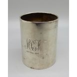 A silver mug, Birmingham 1934, with inscription, 82g