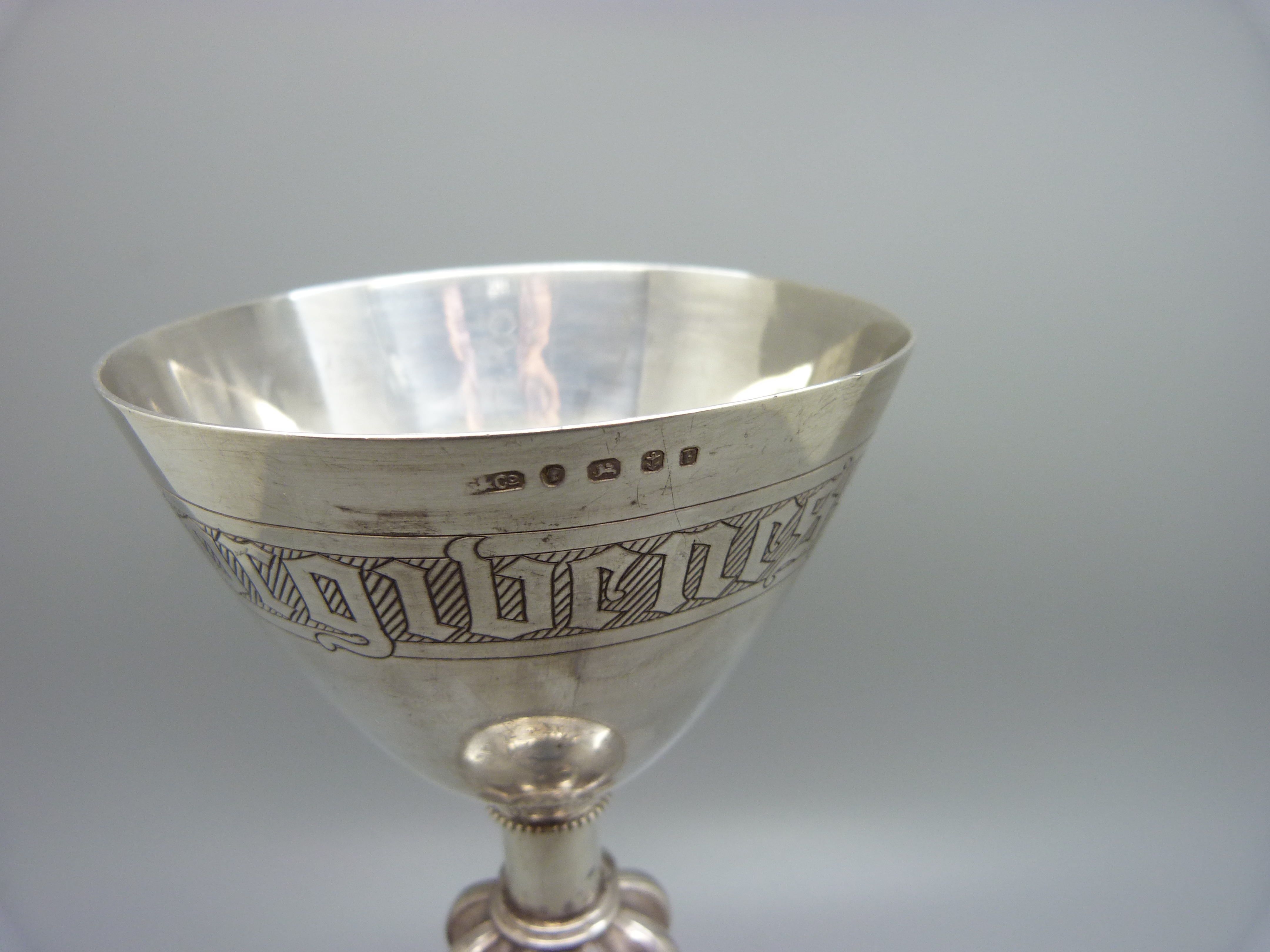 A Victorian silver chalice, 'The Forgiveness of Sins', Birmingham 1864, 328g, 20cm - Image 2 of 4