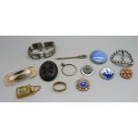 Costume jewellery, etc., including scent bottle and Ruskin type brooch