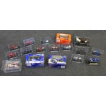 Fourteen model motorcycles, boxed, and a Guinness die-cast collectables van set