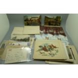 A collection of hunting ephemera with postcards, Christmas cards, etc.