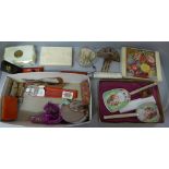 1930's lady's accessories and a 1950's brush and mirror set