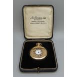 A 9ct gold cased J.W. Benson half-hunter top-wind pocket watch, with original fitted case, total