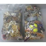 Two bags of costume jewellery