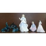 A Royal Doulton figure, Laura, a small Coalport figure, Jane, one other small Royal Doulton