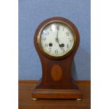 An early 20th Century inlaid mahogany balloon shaped mantel clock