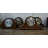 Four oak mantel clocks
