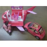 Barbie jumbo jet, VW Beetle and scooter