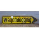 A metal Dutch 'Traffic Diversion' sign, 85cm