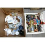 A box of mid 20th Century costume dolls and a box of mixed china and figures **PLEASE NOTE THIS