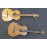 Two Beatles decorated classical guitars, one case a/f