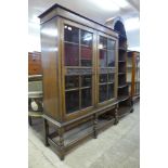 An early 20th Century carved oak two door bookcase