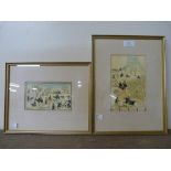 Two Mughal School paintings on panel, gouaches, framed