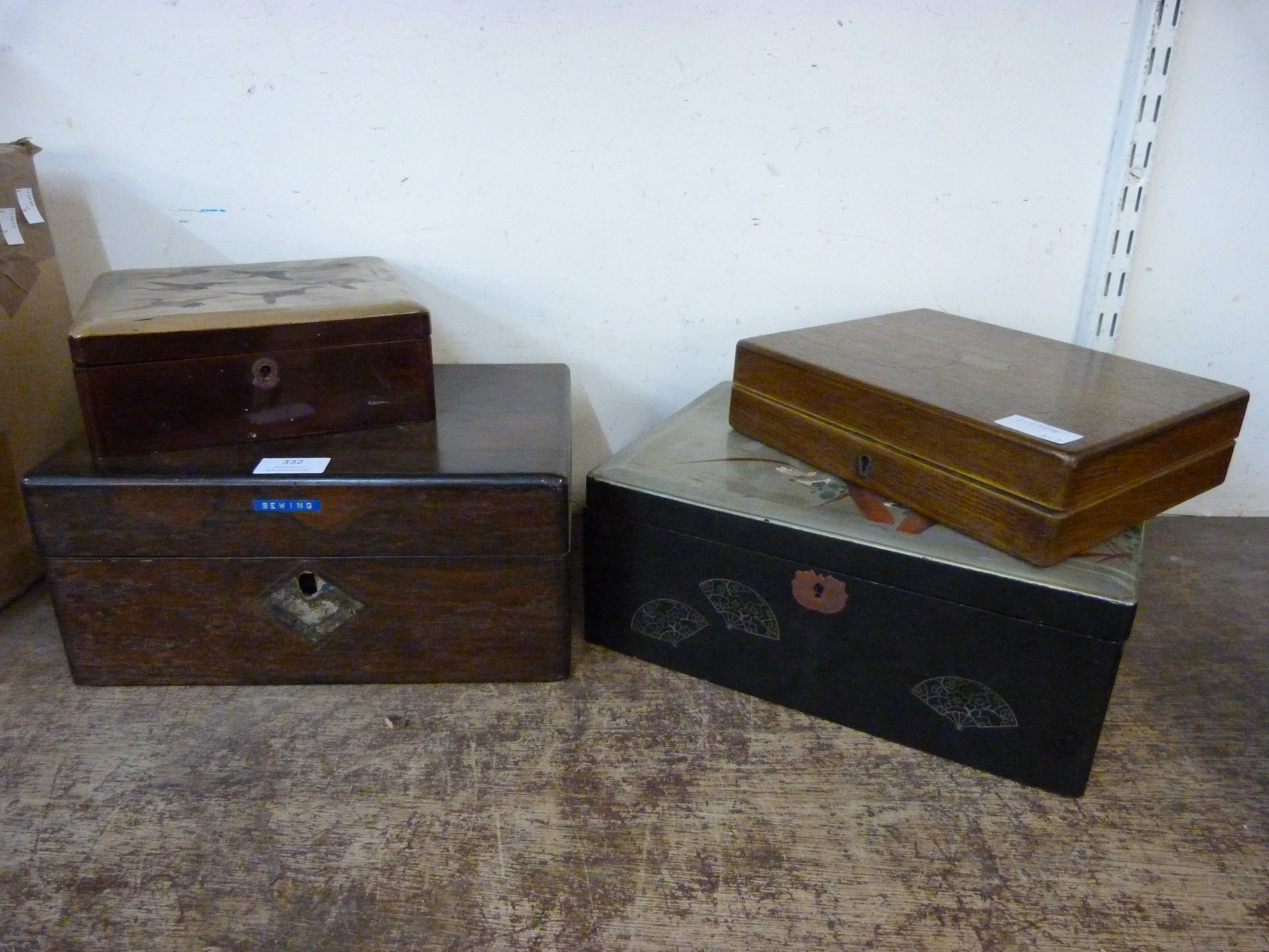 Three Victorian lady's jewellery boxes and one other