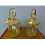 A pair of Laura Ashley brass effect outdoor lanterns