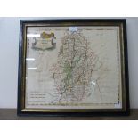 A 17th Century Robert Morden hand coloured map of Nottinghamshire, framed