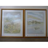 A pair of ST. Tropez landscape watercolours, indistinctly signed, framed