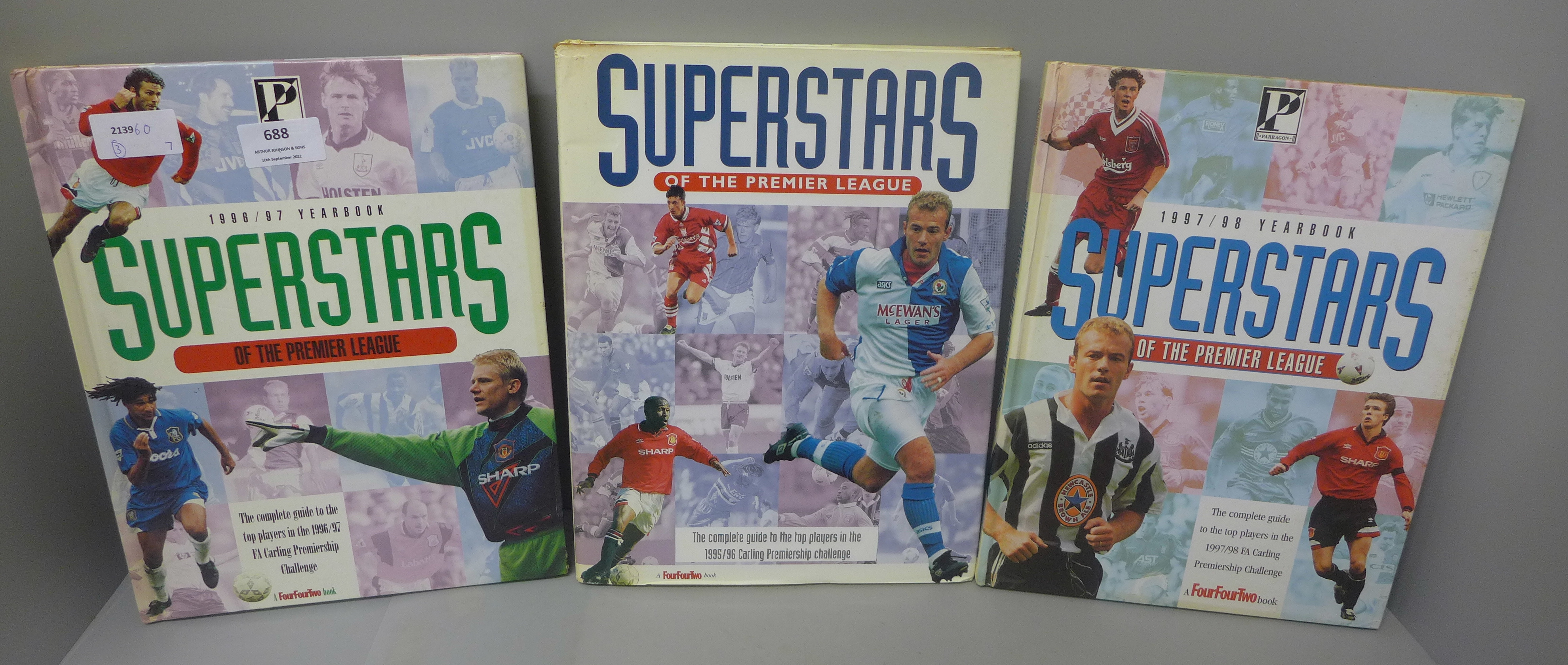 Football:- three 'Superstars of the Premier League' books, containing signatures from former players