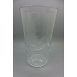 A Vicke Lindstrand for Kosta signed art glass vase with etched design of a ship on the sea, 20cm