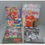 Football:- four football books relating to Liverpool FC containing signatures from former players,