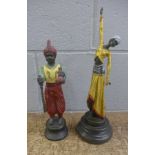 Two bronze figures, Art Deco style dancing lady and a Blackamoor merchant