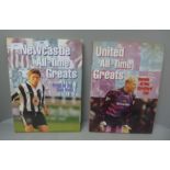 Football:- Newcastle and Manchester United All-Time Greats, containing signatures from former